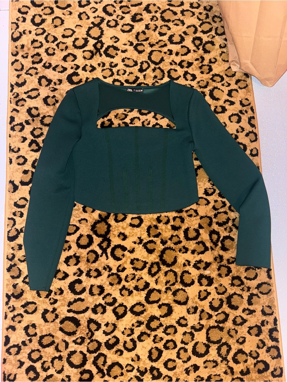 Zara Green Long-Sleeve Cutout Crop Top